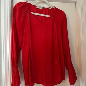 Ramy Brook Red Long Sleeve Ruched Blouse